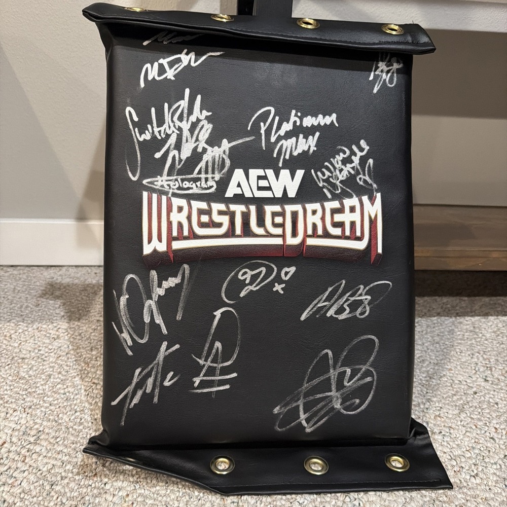 AEW WrestleDream autographed replica ring turnbuckle pad signed by Wrestlers
